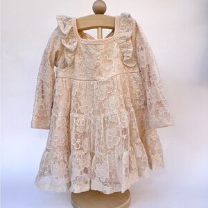 NWOT Girls' Cream Lace Long Sleeve Tiered Casual Dress
